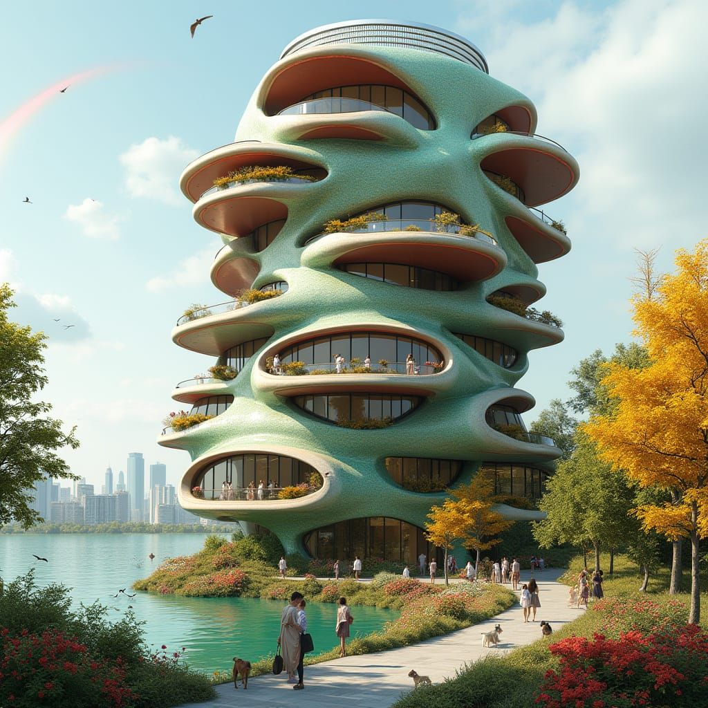 Surreal Futuristic Flower Building in Organic Style