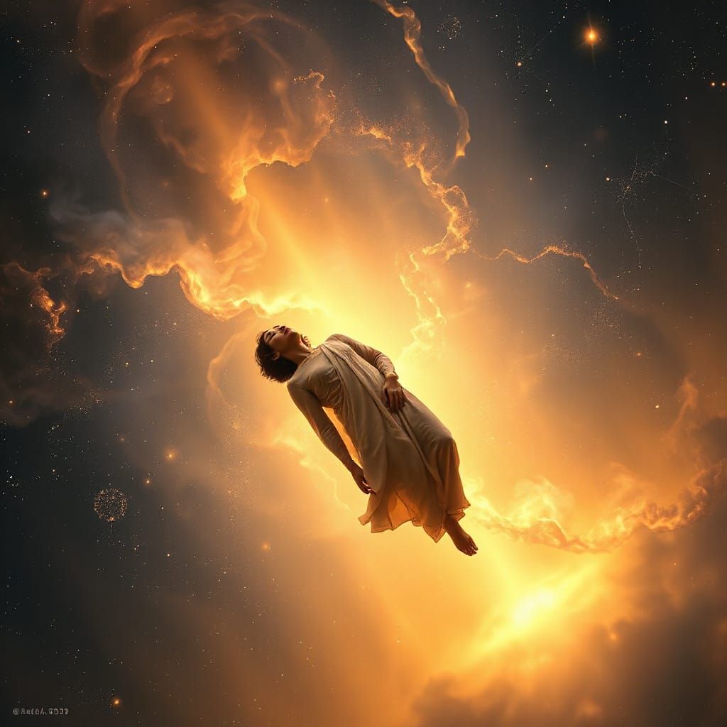 Cosmic Serenity: Figure Surrenders to Stillness in Ethereal ...