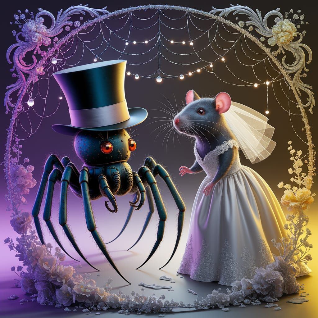 Spider in Top Hat Meets Rat in Wedding Dress