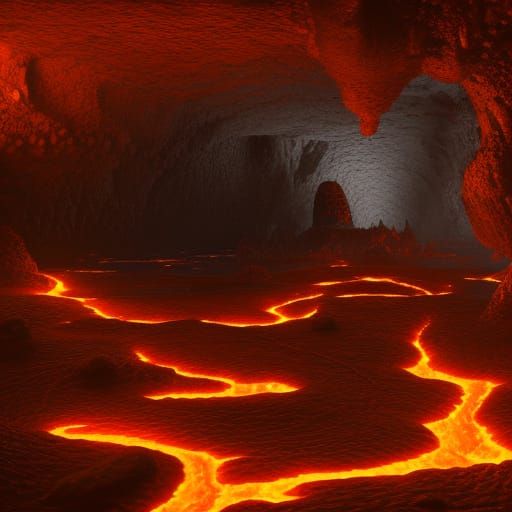 Hidden Lava City in Cave, Gothic Horror Style