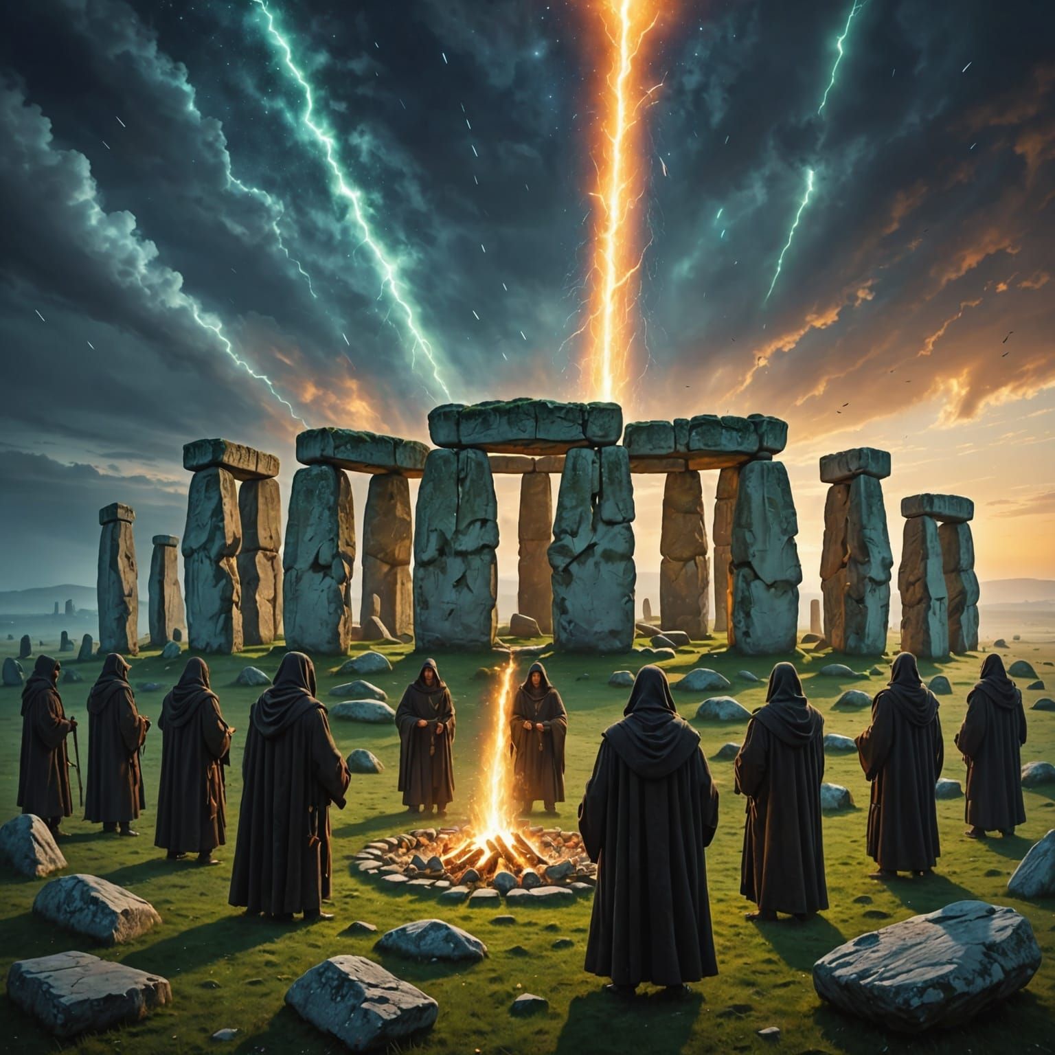 Druidic Ritual Under Meteor Shower at Stonehenge