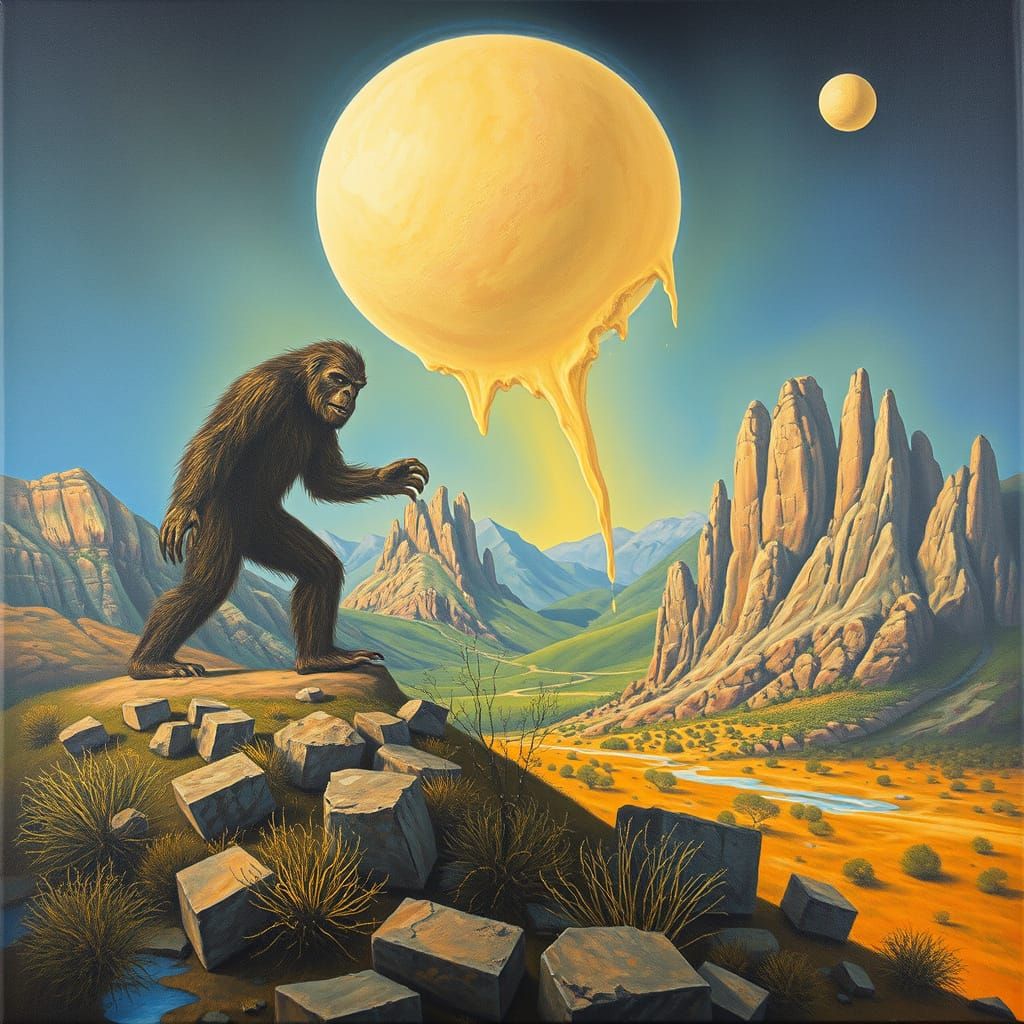 Sasquatch in Jemez Mountains: A Surreal Dali-esque Oil Paint...
