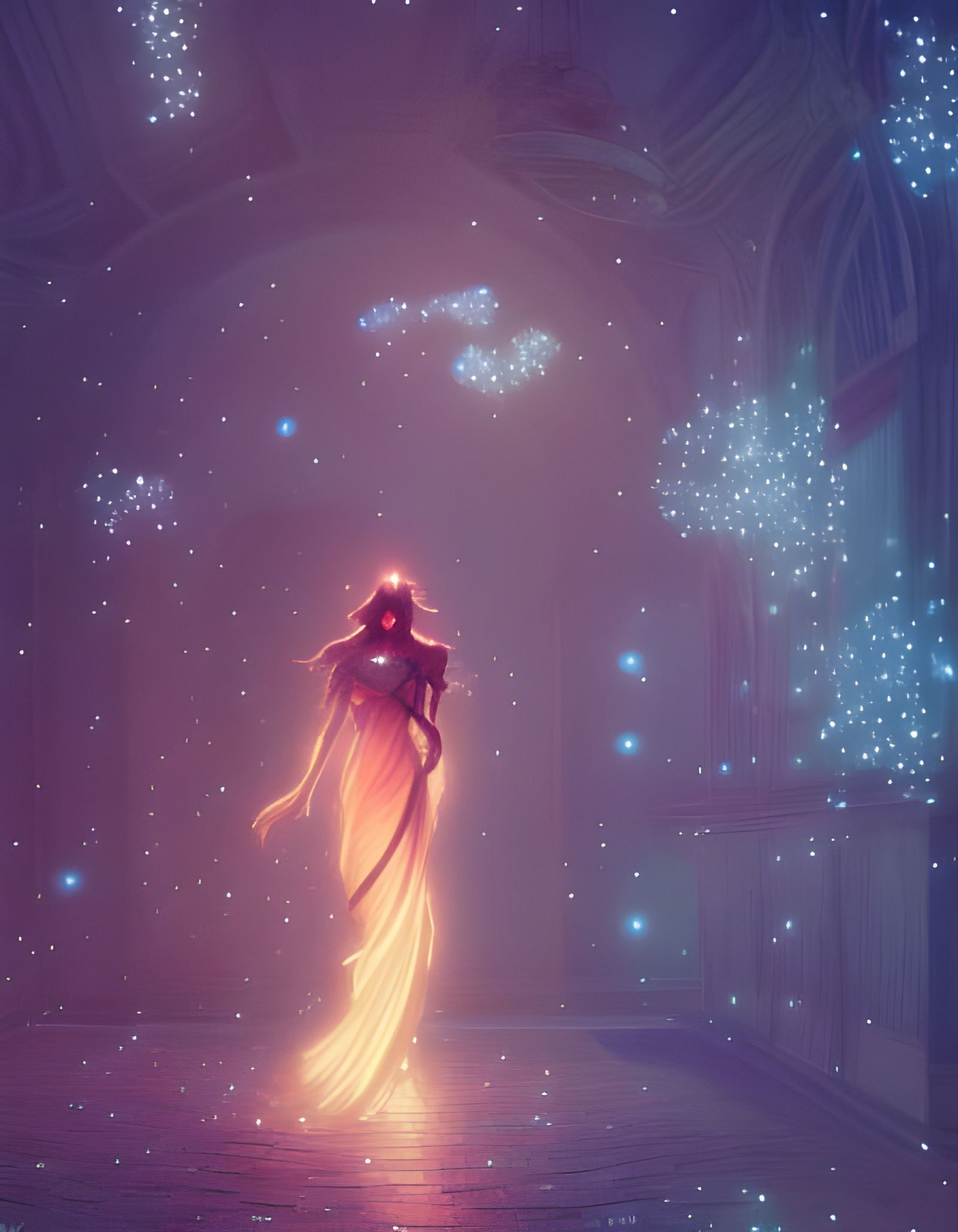 Woman Surrounded by Fairy Lights in Splash Art
