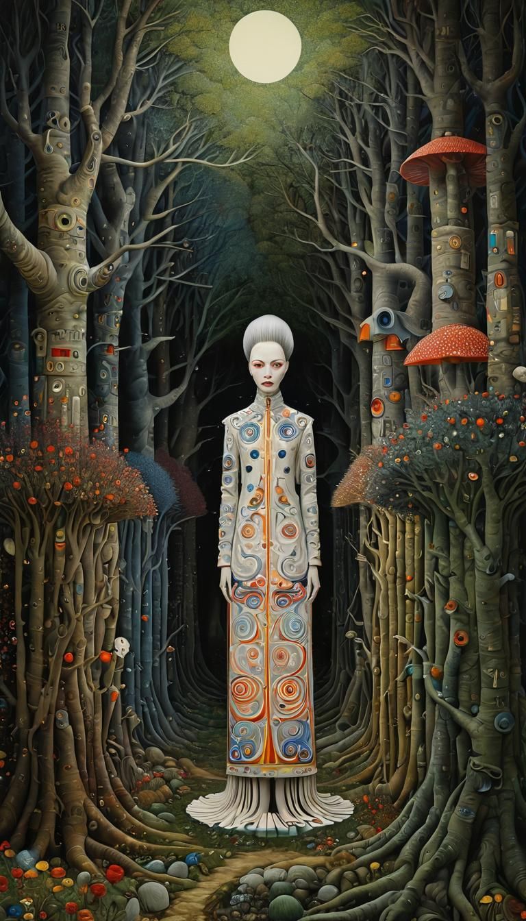 Surreal Giant Towers Over a Village in a Blend of Gothic and...