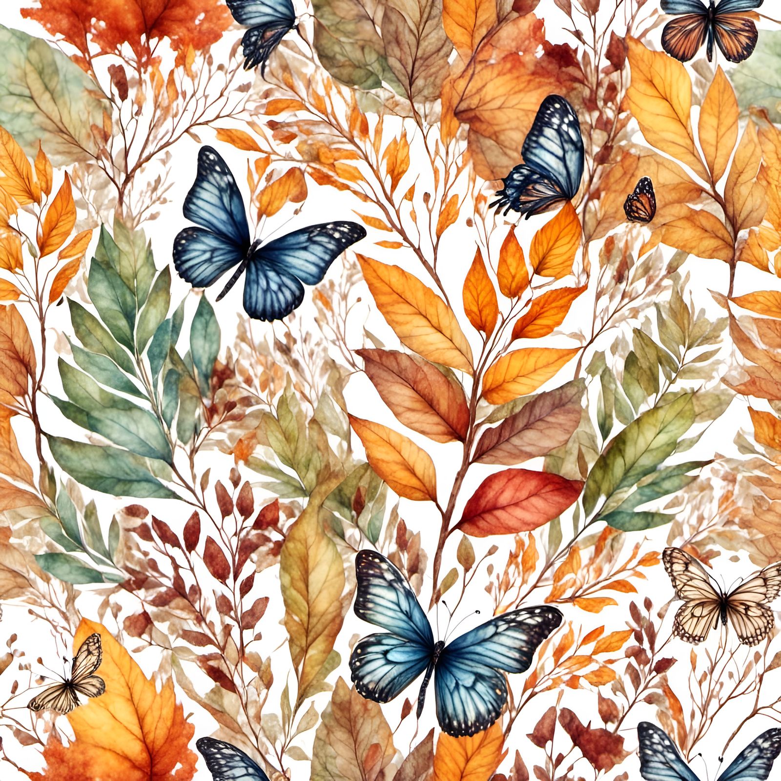 Botanical Watercolor Autumn Floral Pattern