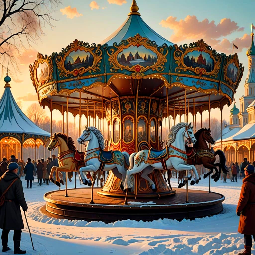Magnificent Antique Carousel in Russian Public Space