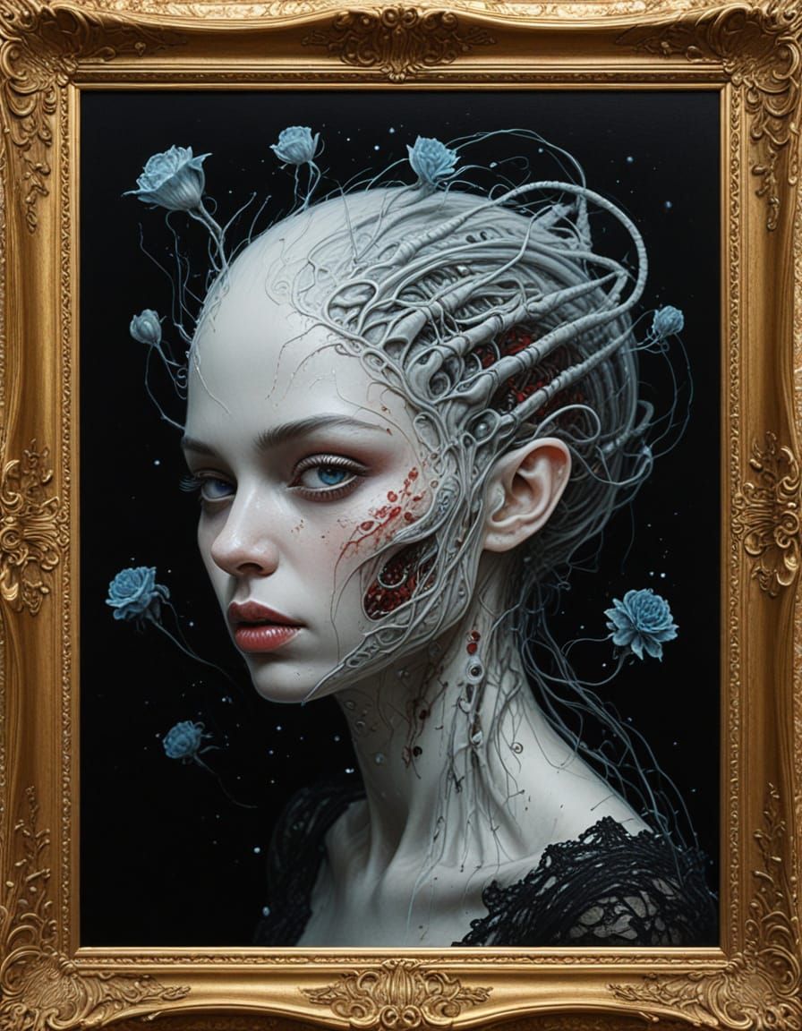 Alien Beauty in White Lace, Otherworldly Grace