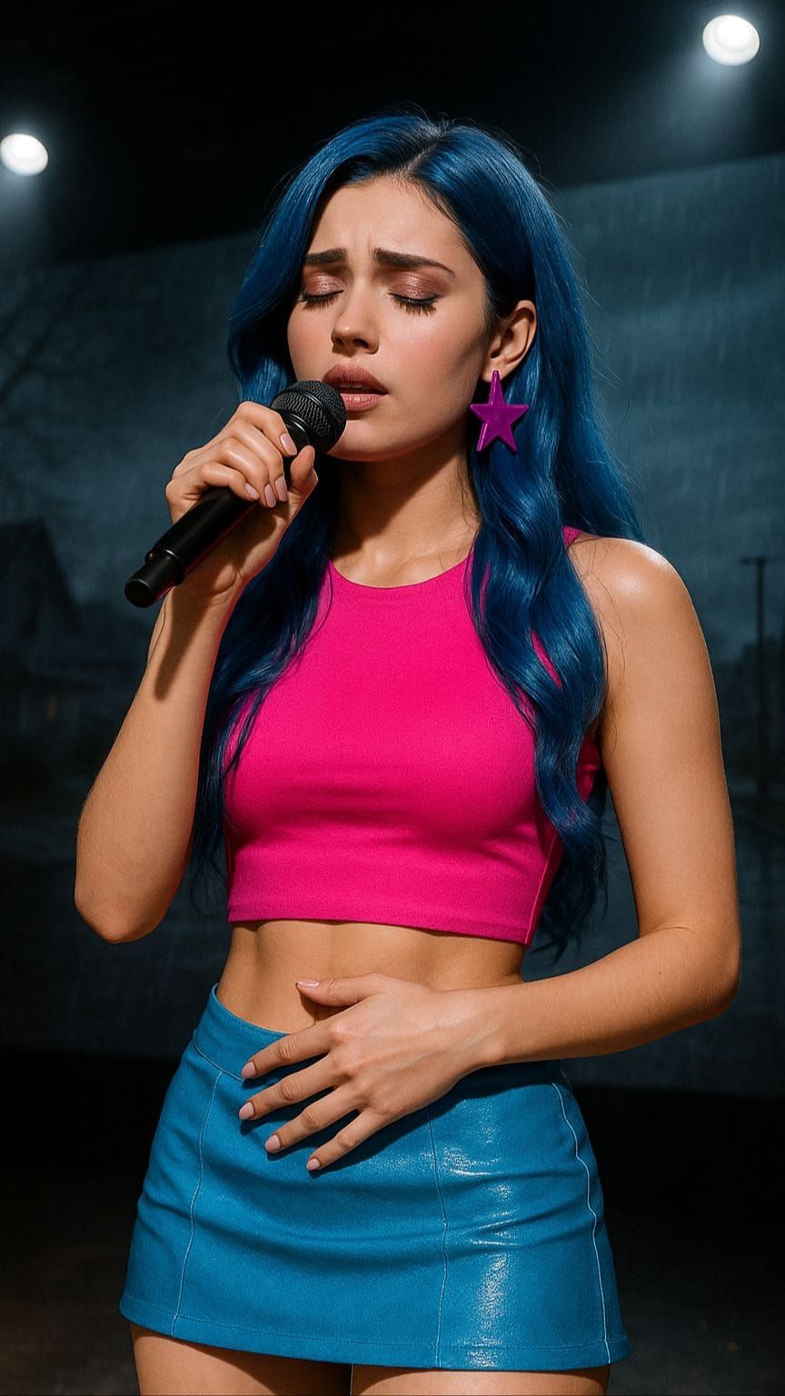 Pop Star Sings Sad Song Under Stage Spotlights