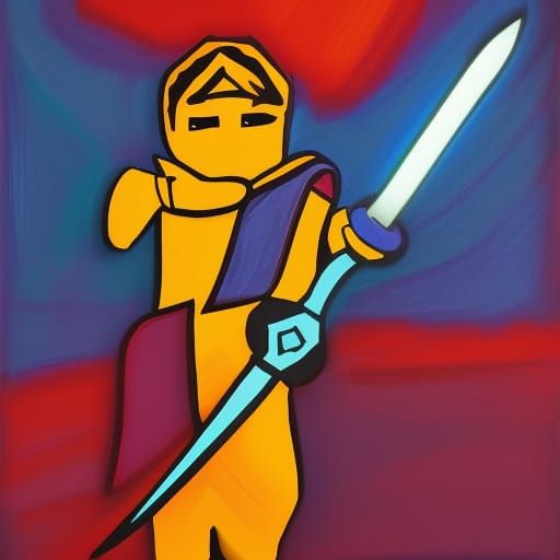 Abstract Art: Man with Sword Transforms in Lightning