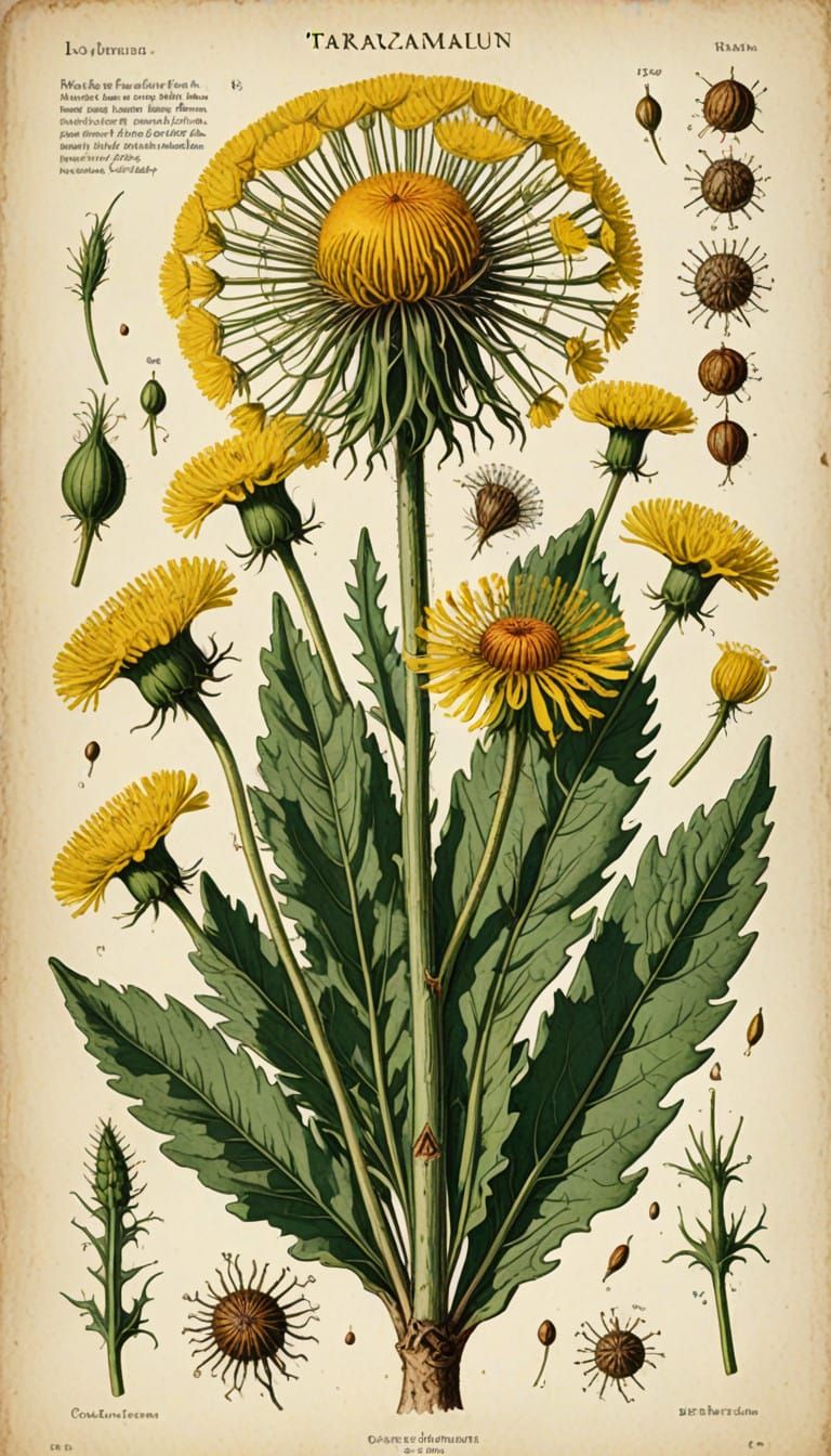 Dandelion Botanical Illustration in 18th-Century Style