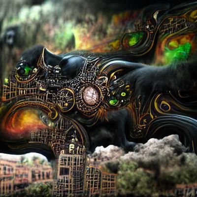 Steampunk Cosmic Black Cat Matte Painting