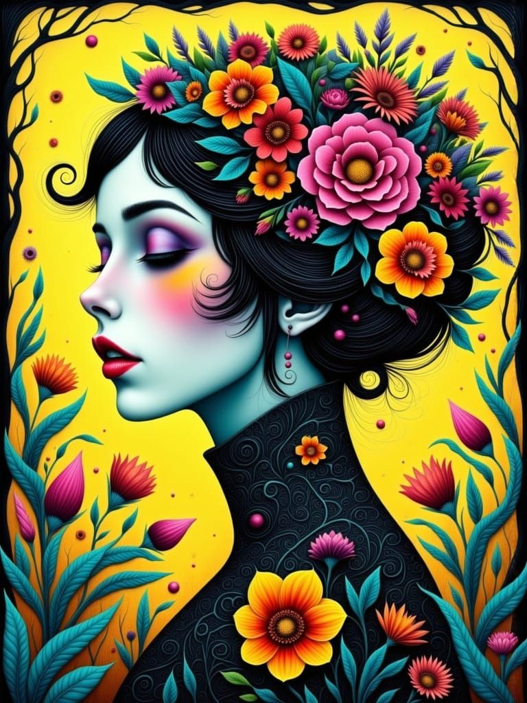 Gothic Surreal Floralcore Dreamscape with Abstract Portrait