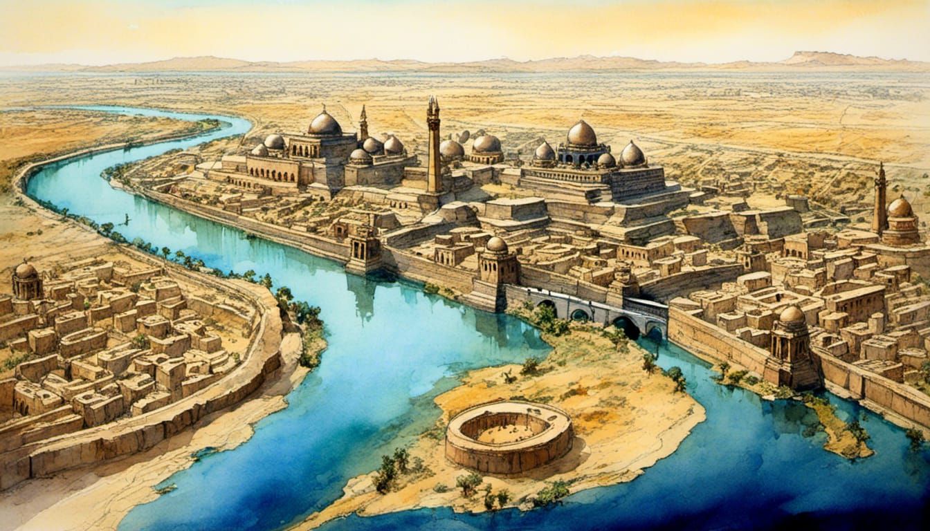 Epic Ancient Babylon River Masterpiece