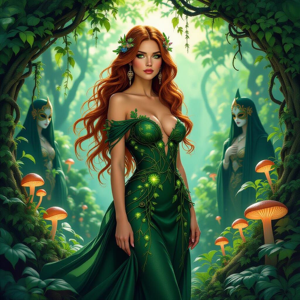 Auburn Haired Woman in Alien Jungle, Art Nouveau