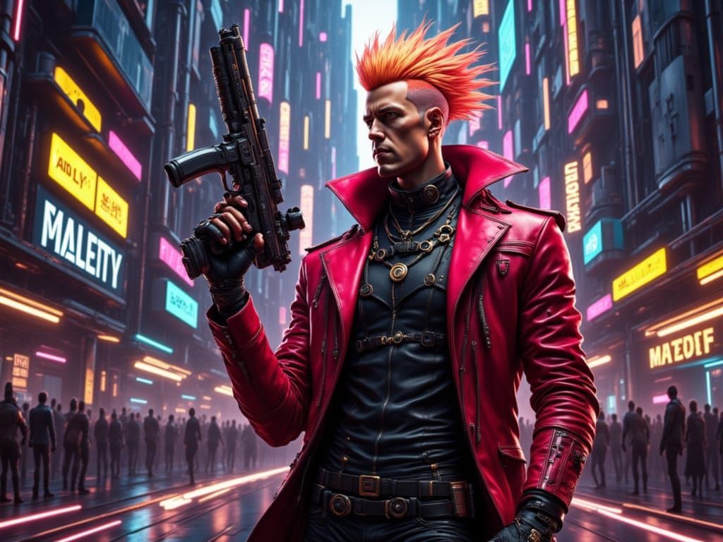 Futuristic RPG Character in Cyberpunk City