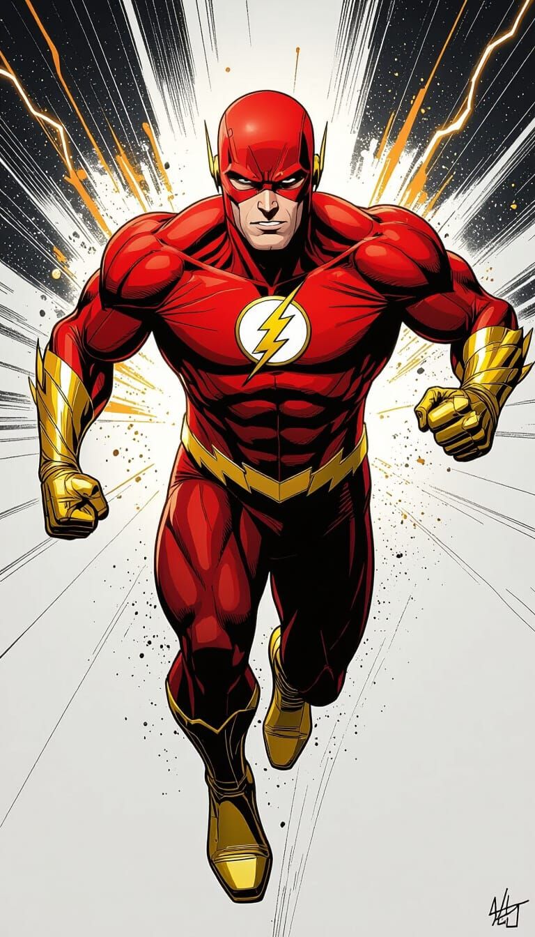 The Flash Running Mid-Air in Comic Graffiti Style