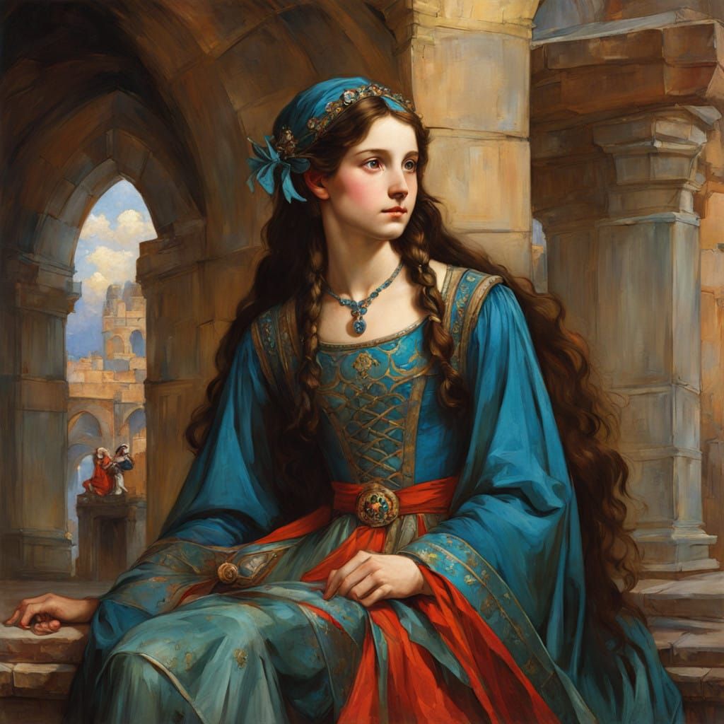 A Jester's Patient Beauty in Medieval Hues