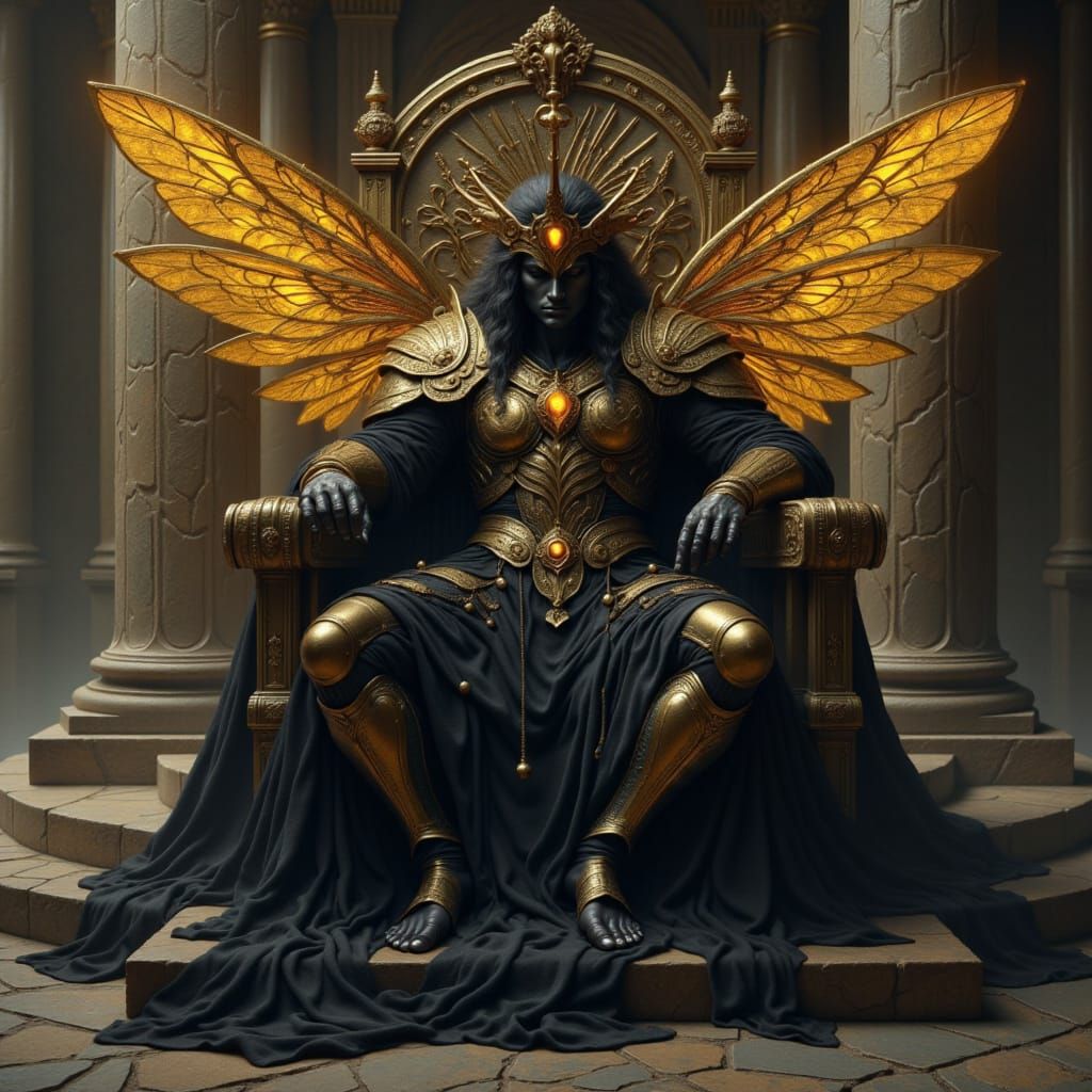Bee Goddess Sleeping in Stone Throne-Room