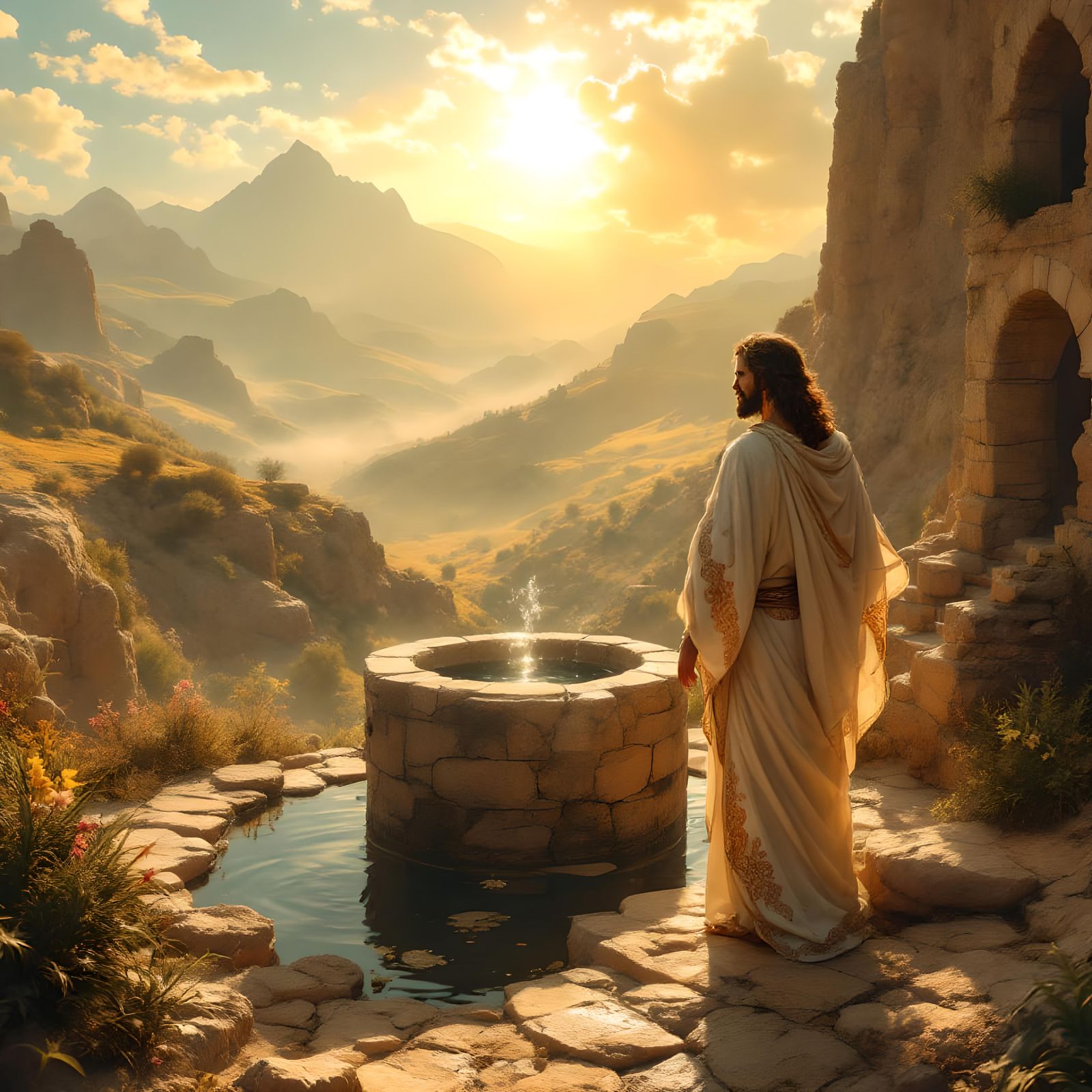 Jesus and Woman at the Well: Detailed Matte Painting