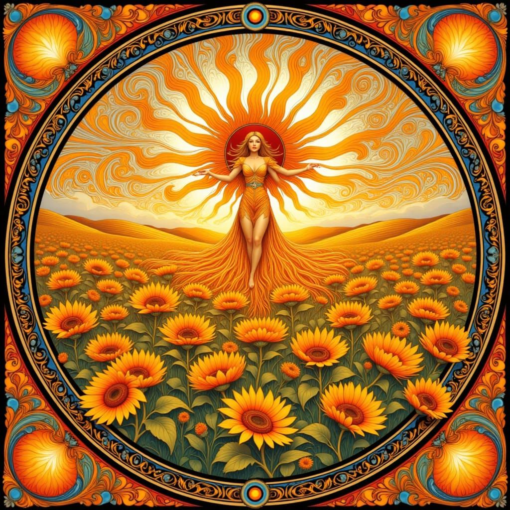 Radiant Sun Maiden in Art Nouveau Style