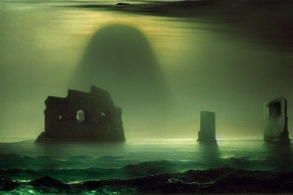 Shadow Isles Ruins: Dark Sea Fantasy Landscape
