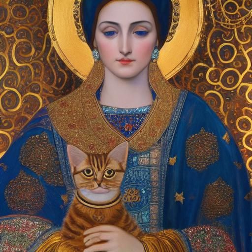 Byzantine Queen and Cat in Klimt Style