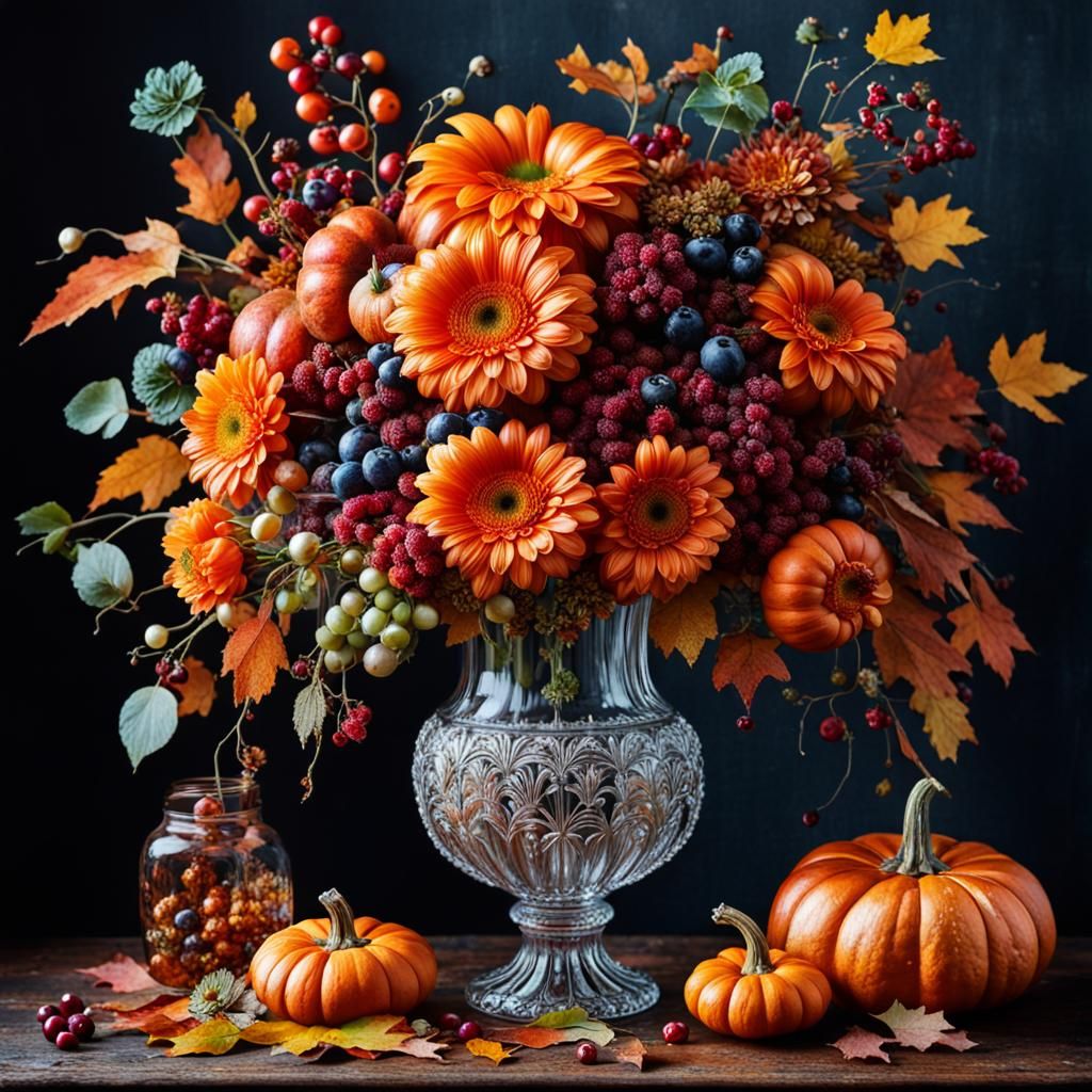 Ornate Vase with Autumn Flowers for Magazine Cover