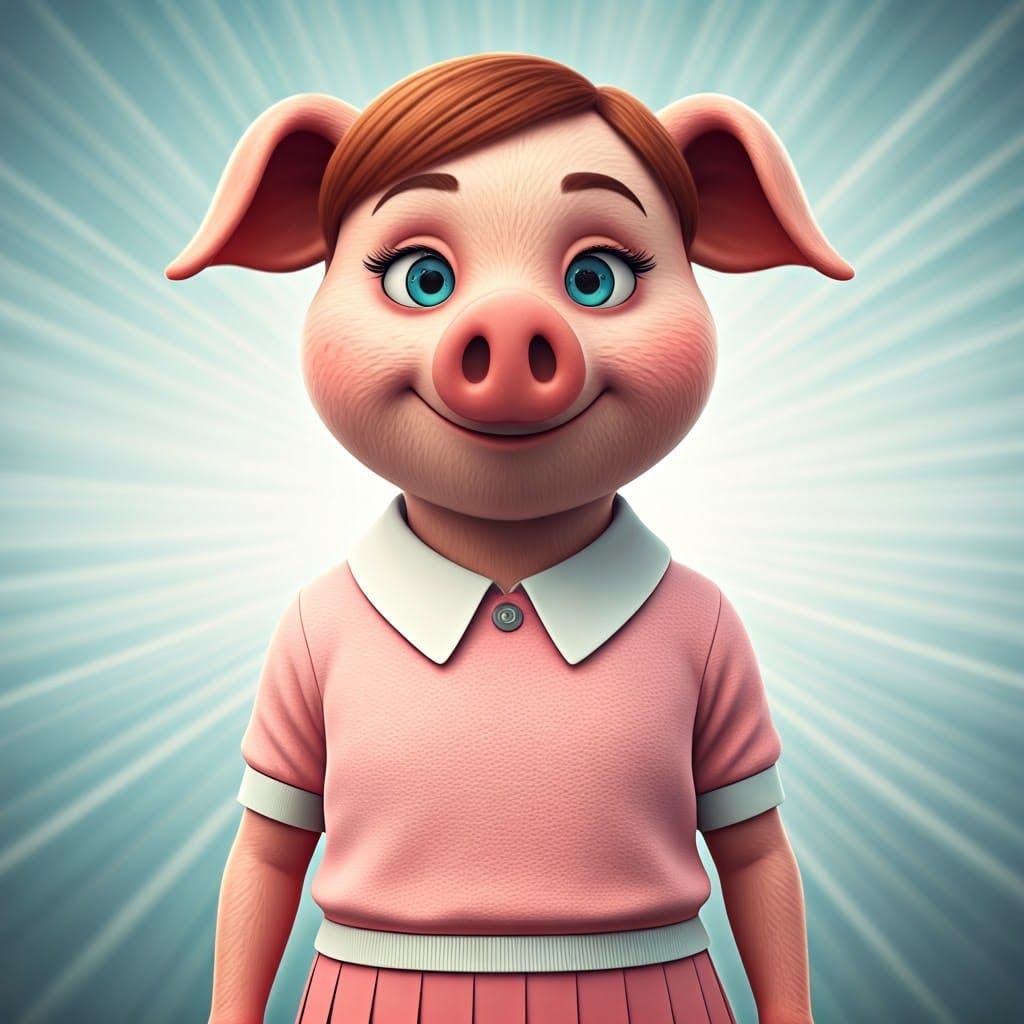 Sweet and Adventurous Teenage Pig Girl in Heroic Pose