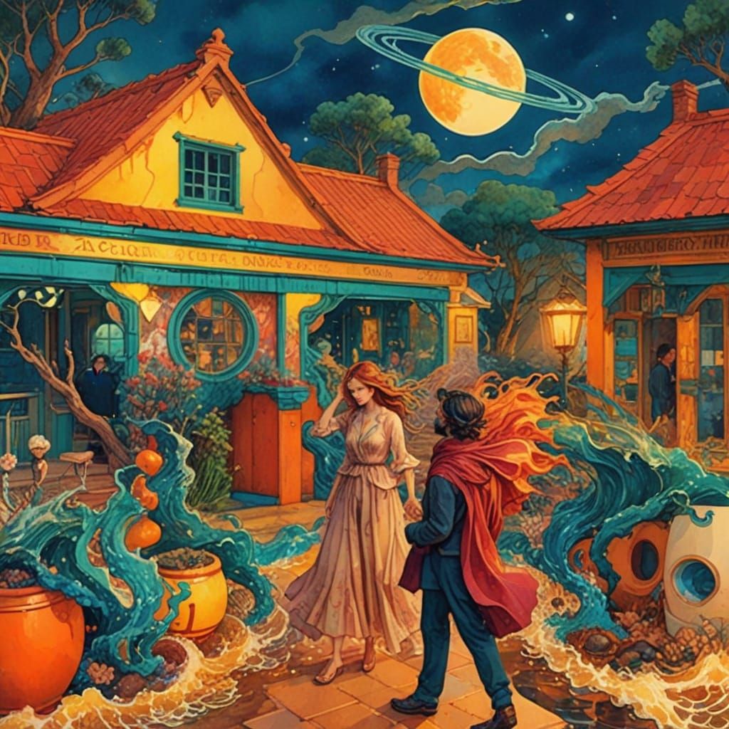 Waves and Stormclouds at Sunset: Digital Watercolor Painting