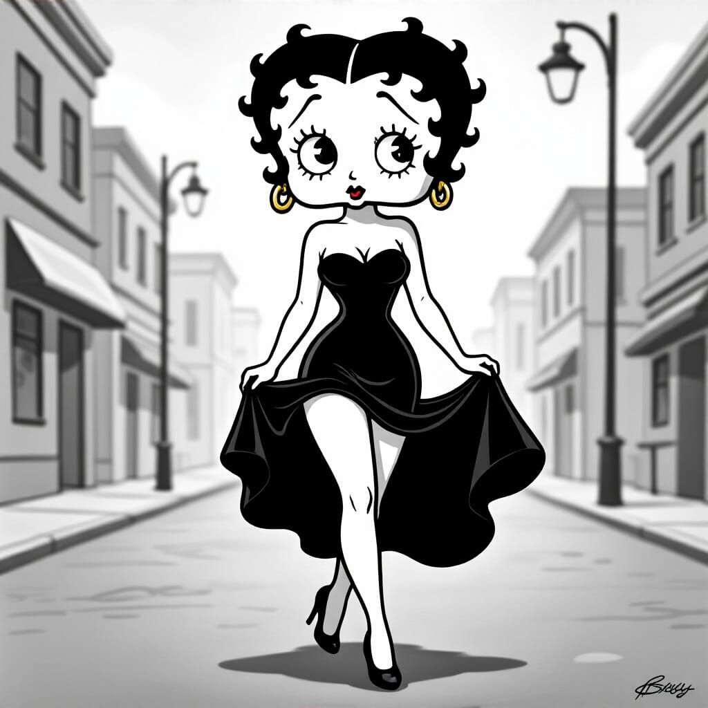 Betty Boop in Black and White Cartoon Style