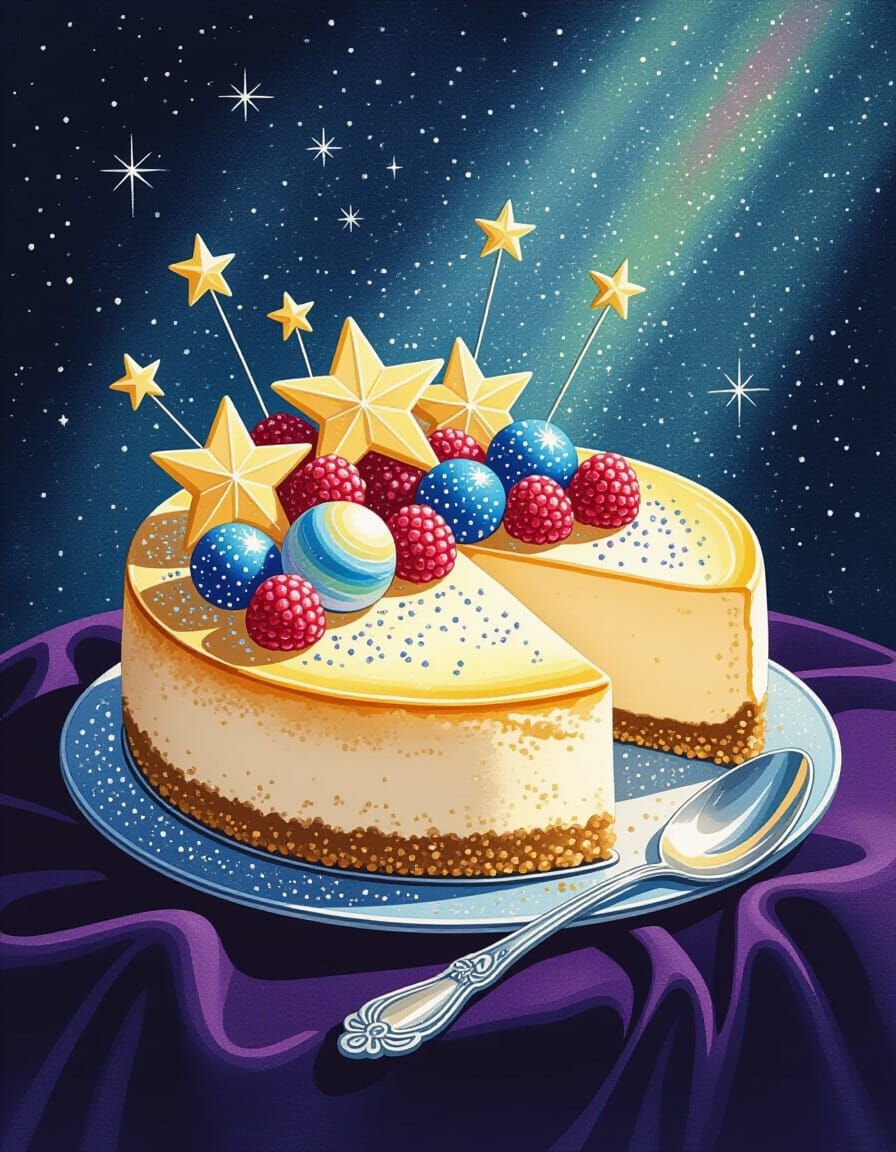 Celestial Cheesecake Dreamscape: Watercolor Food Art