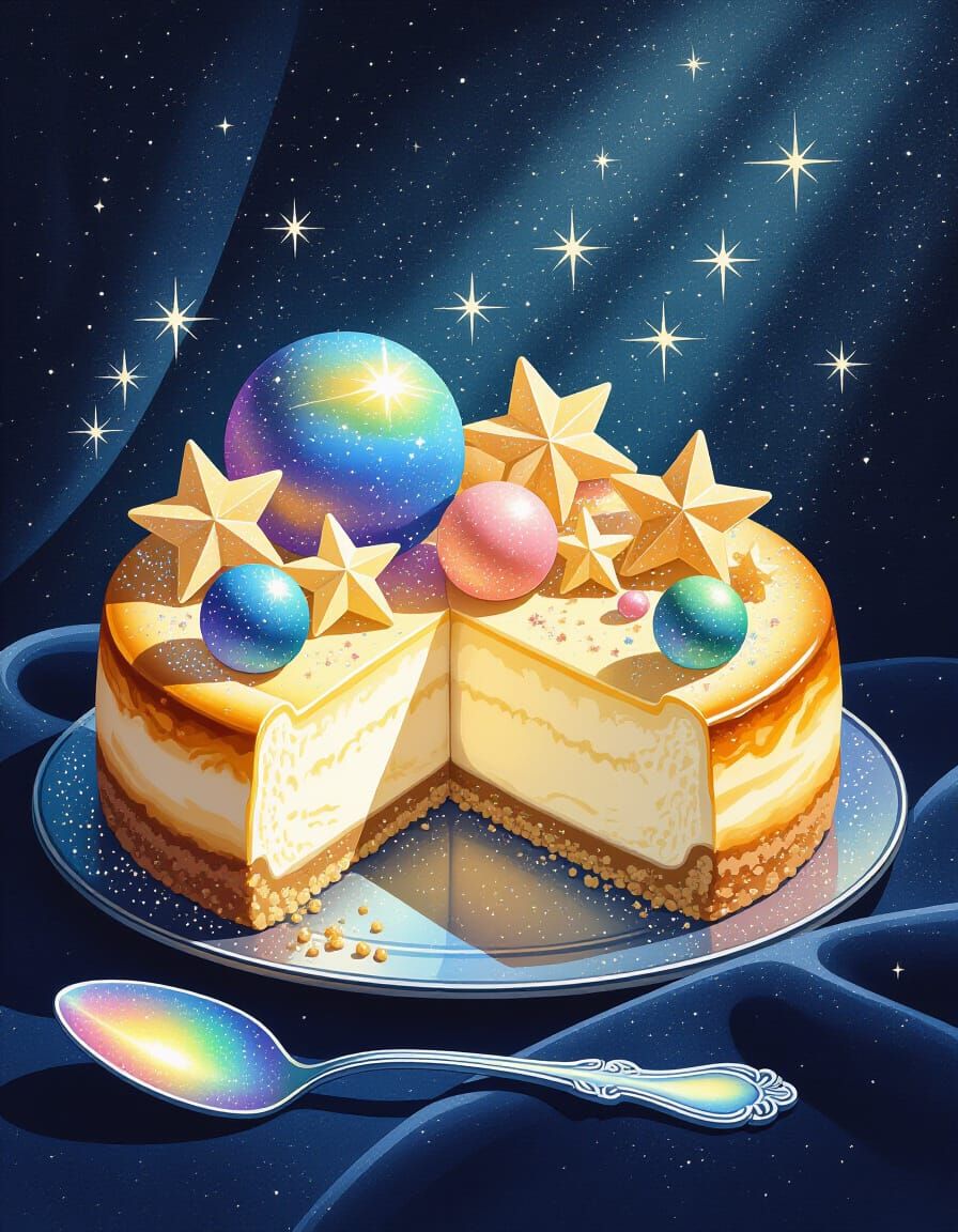 Celestial Cheesecake Dreamscape: Watercolor Food Art