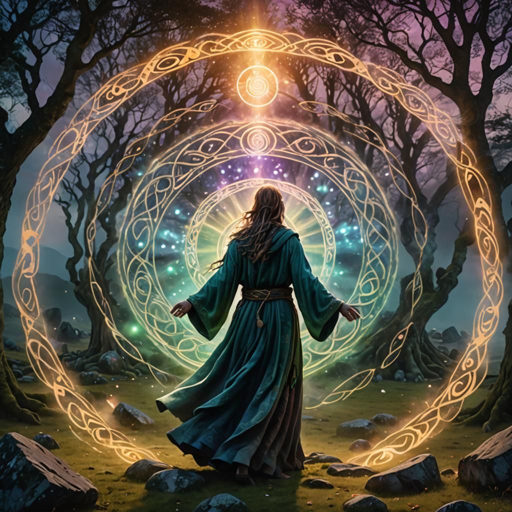 Mystical Entity Dancing in Celtic Stone Circle