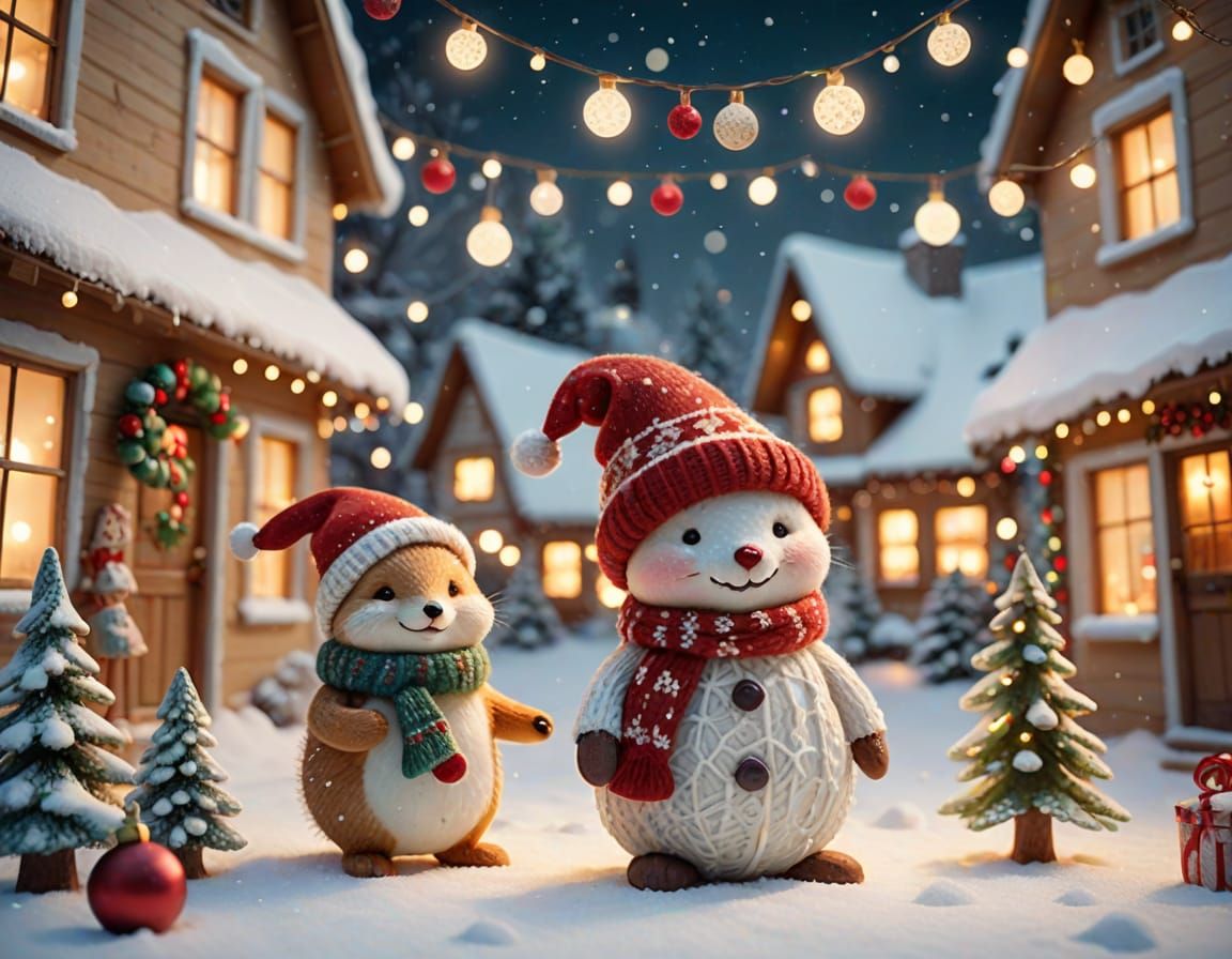 Whimsical Christmas Village Postcard