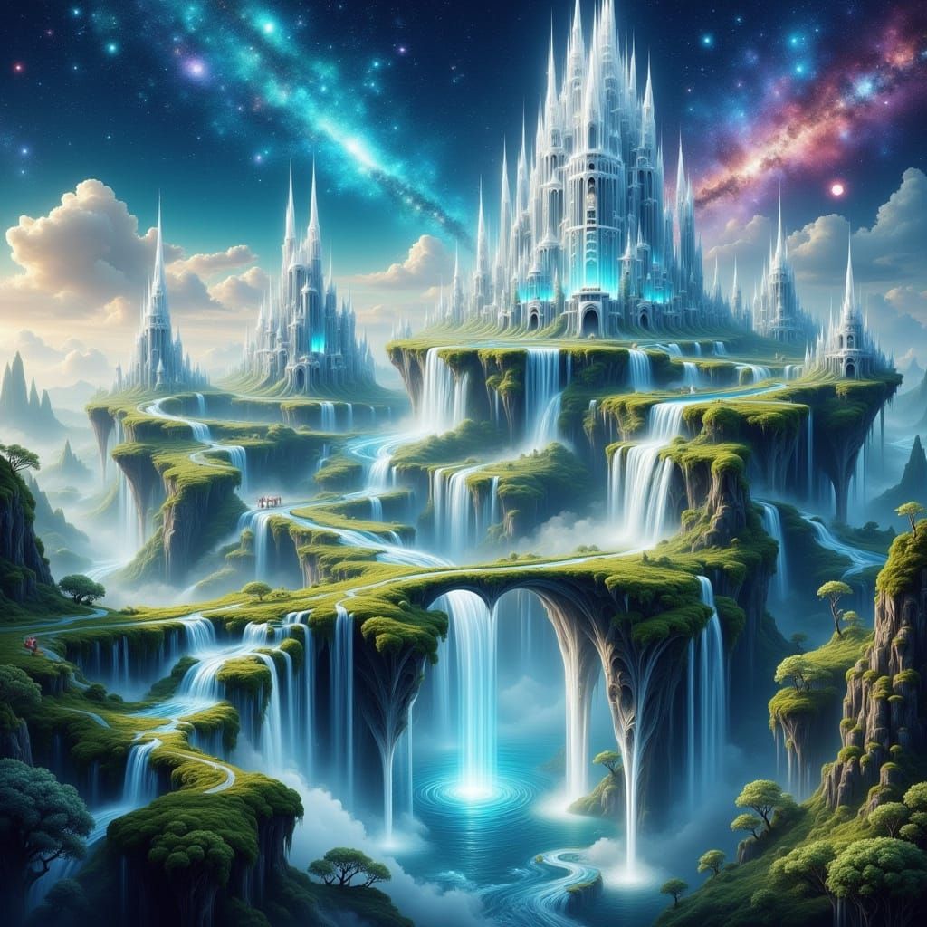 Elysium's Cascade: Floating Islands City