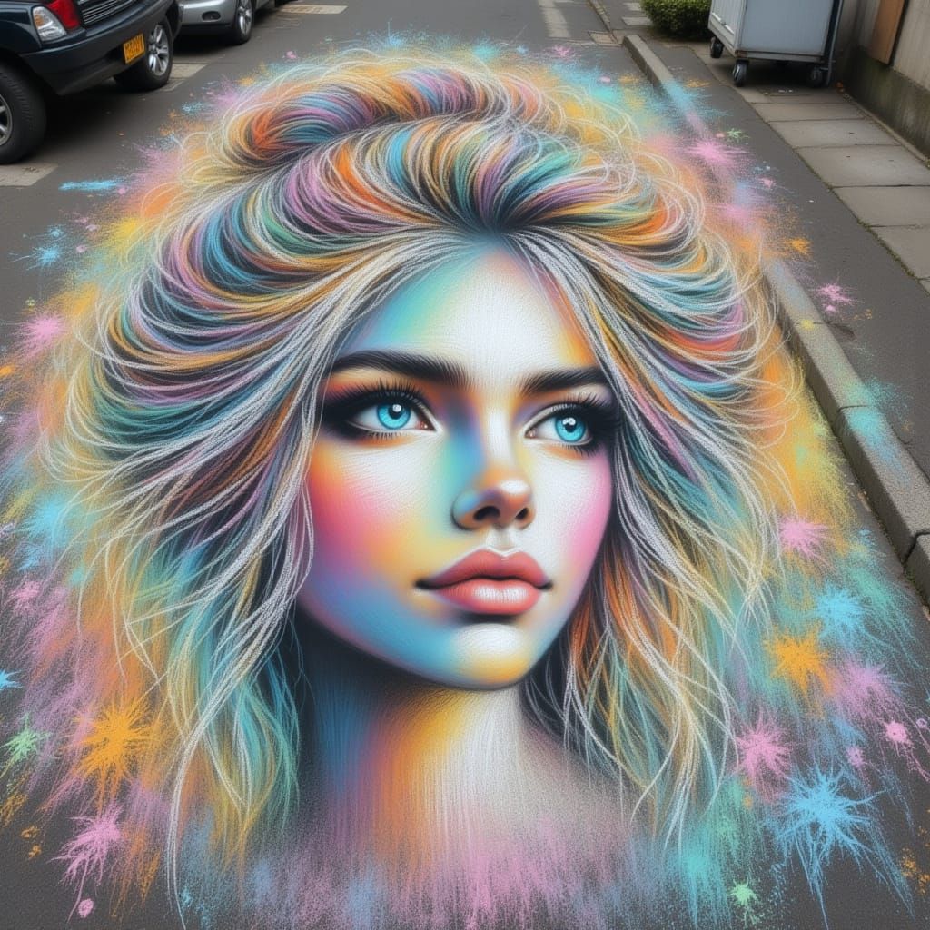 Vibrant Chalk Sidewalk Art in Realistic Style