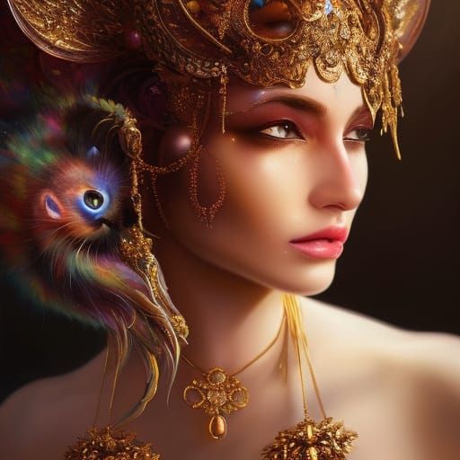 Cat Girl and Pink Dragon in Comic Book Art