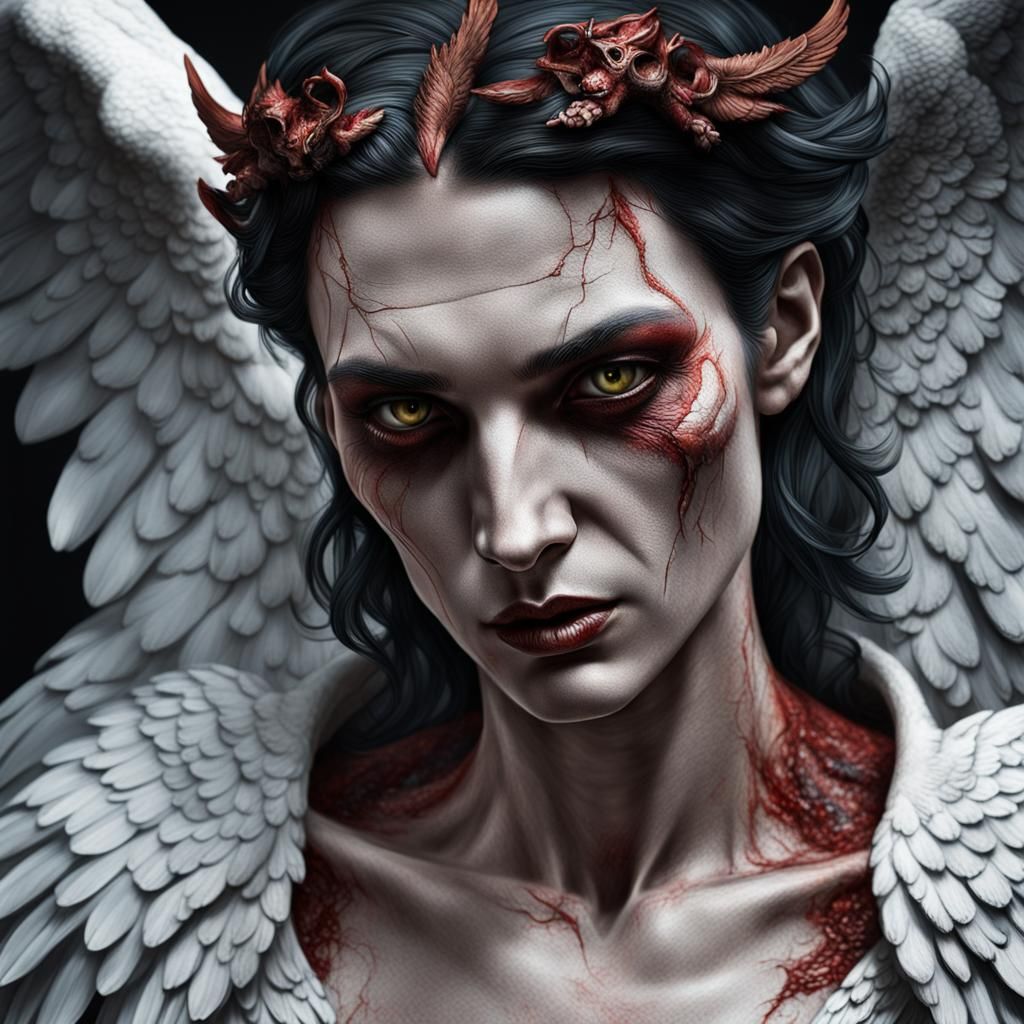 Fallen Angel Portrait with Ethereal Beauty in Hyperrealism