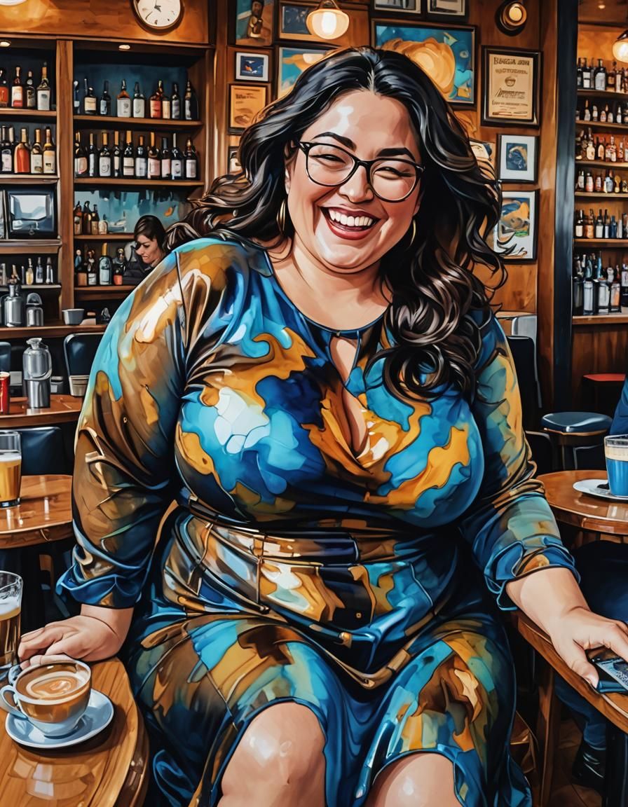 Psychedelic Pop Art Portrait of Woman in Cafe