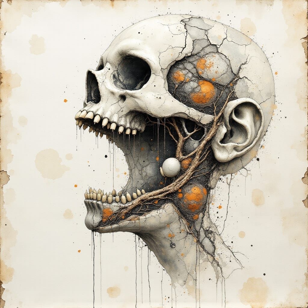 Anatomic Mouth and Eyeballs Sutured on Canvas