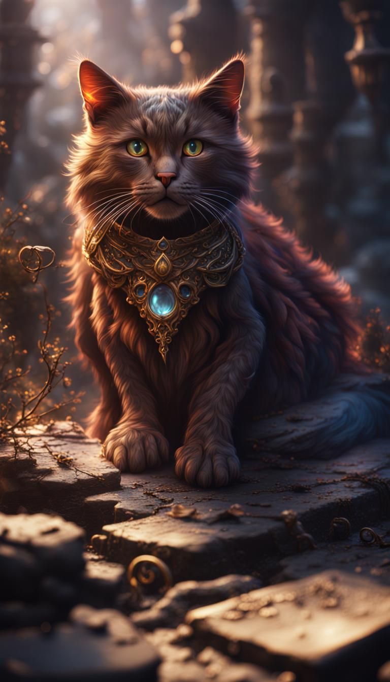 Fantastical Magic Cat in Detailed Matte Painting