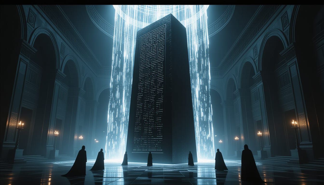 Mysterious Monolith in Ancient Crypt, Matte Painting Style