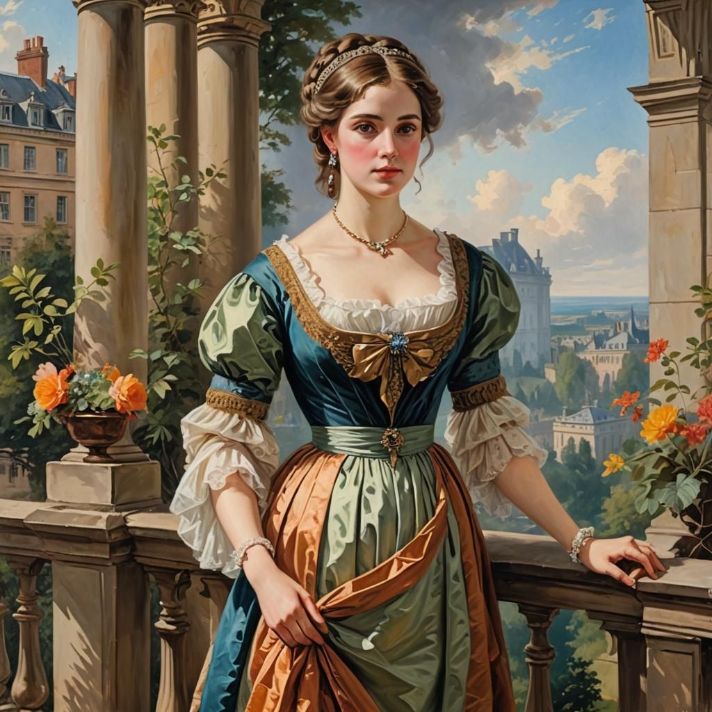 Regal Beauty in Regency Era Oil Painting