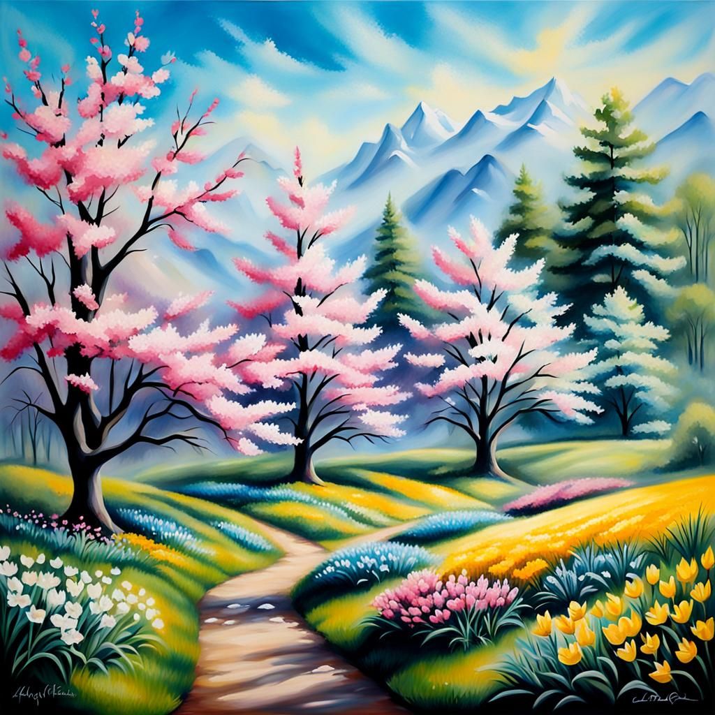 Glimpses of Spring: Airbrush Oil Painting