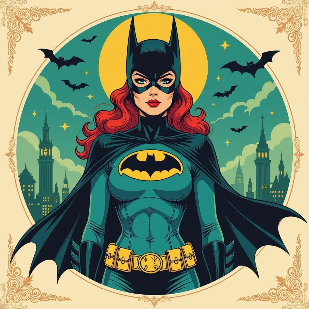 Batgirl Barbara Gordon in Vintage Comic Matte Painting Style