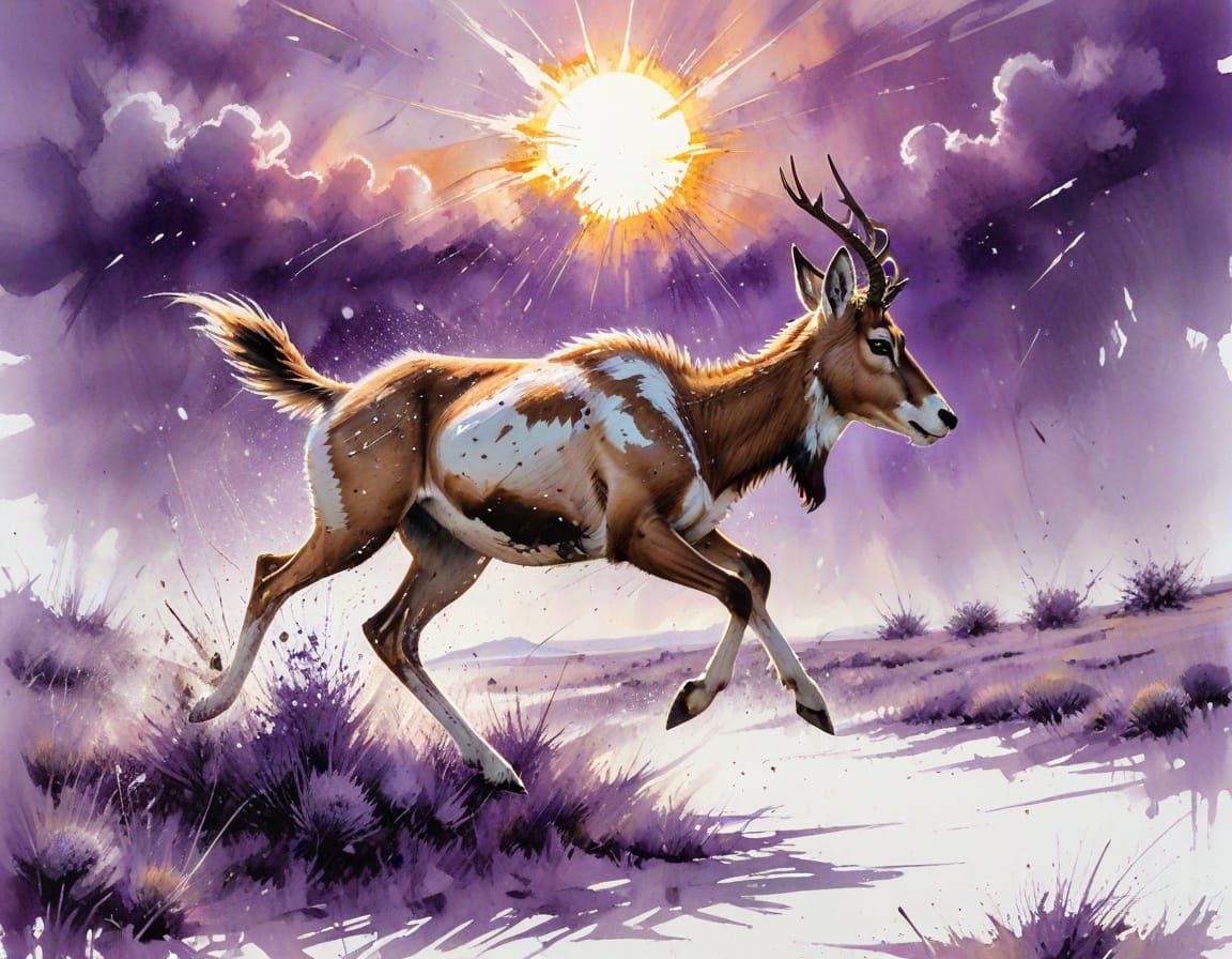 Pronghorn on Prairie in Ethereal Watercolor