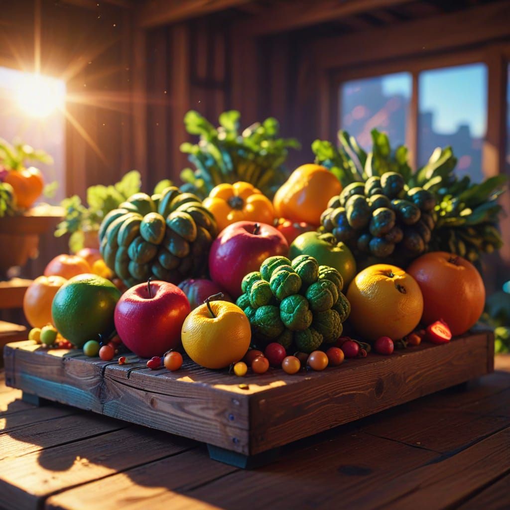 Synthwave Produce Stand in Neon Retro Style