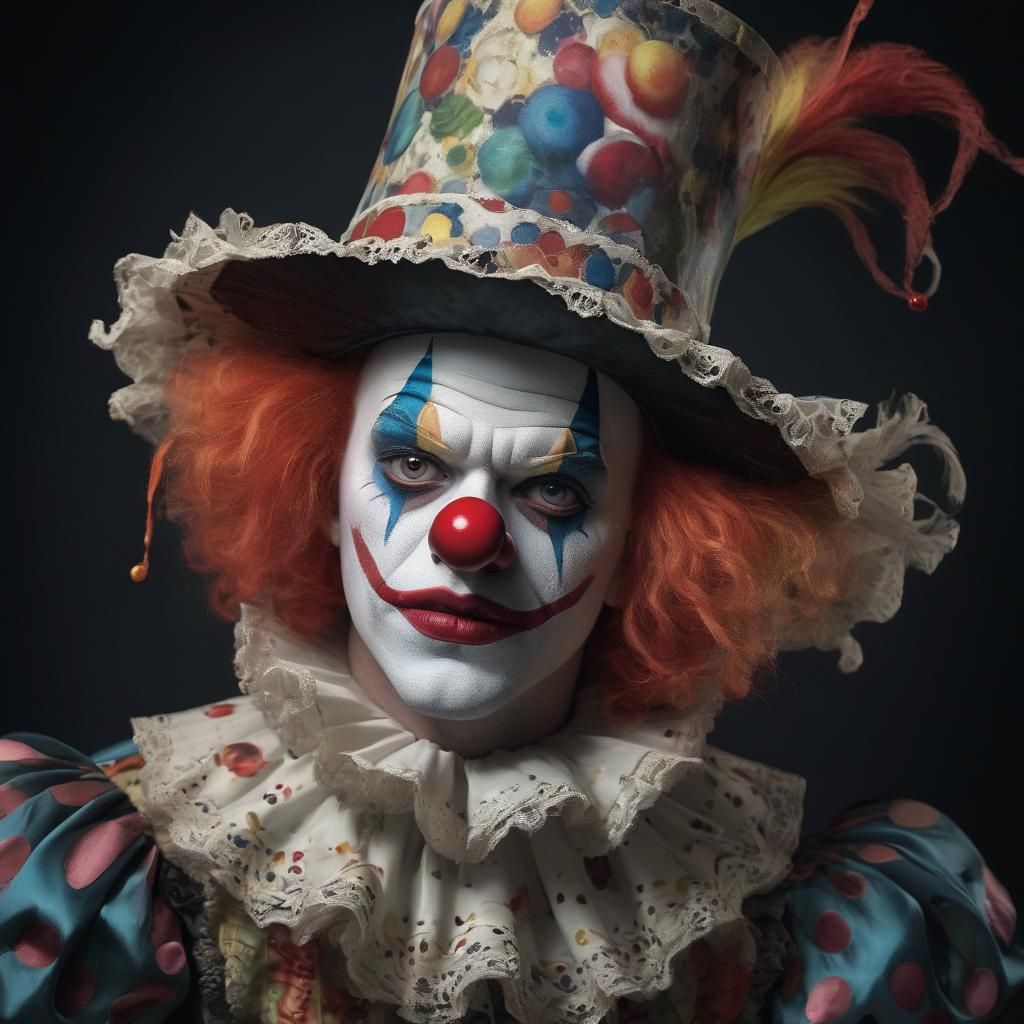 Eerie Clown in Costume with Gothic Charm