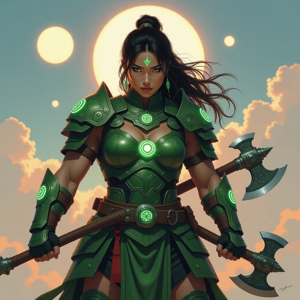 Asian Female Warrior and Hulk Fusion in Digital Art