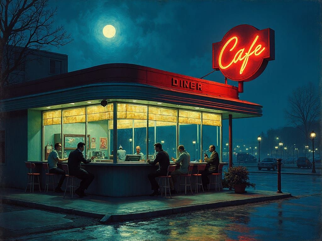 Night Cafe Scene in Classic American Style